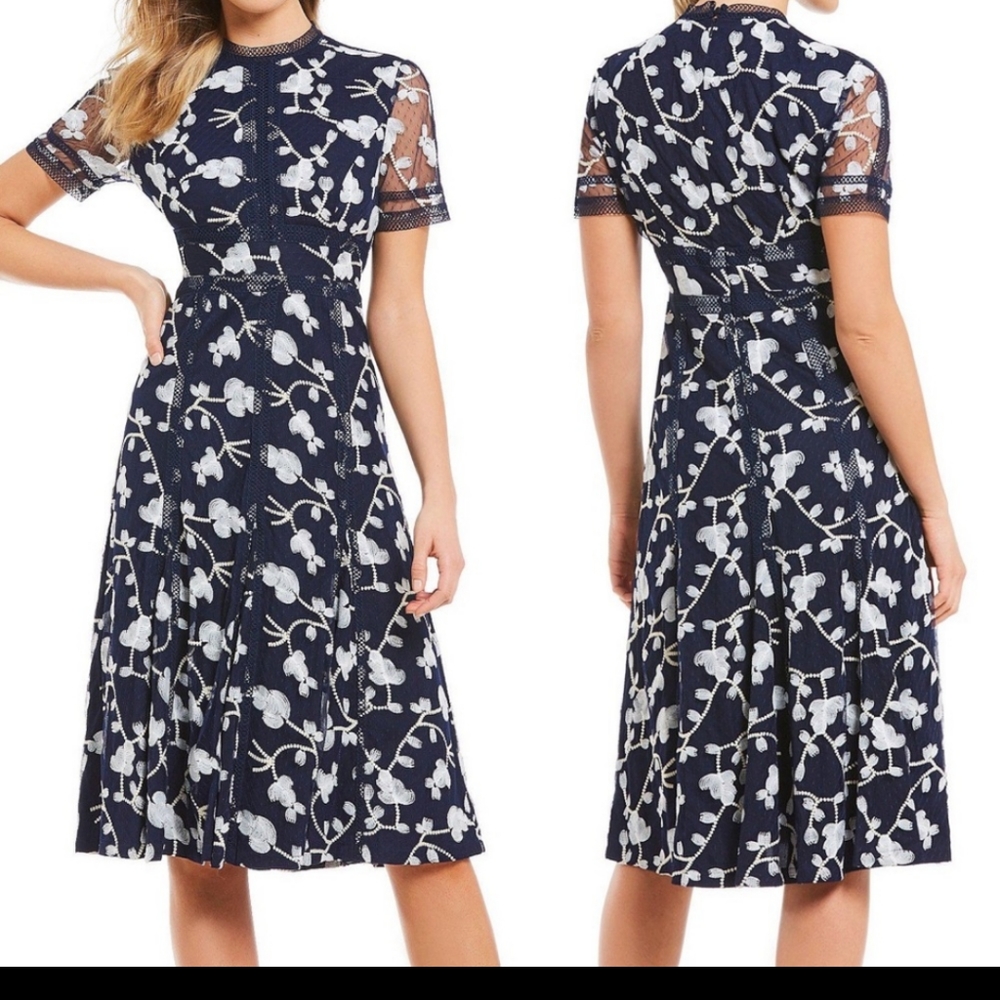 New 🎀 Antonio Melani Lace floral embroidered Britt dress Cocktail Short Sleeves